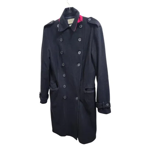 OPERATIONS NYC Black Wool Cashmere Military Peacoat Trench Coat Small USA Made